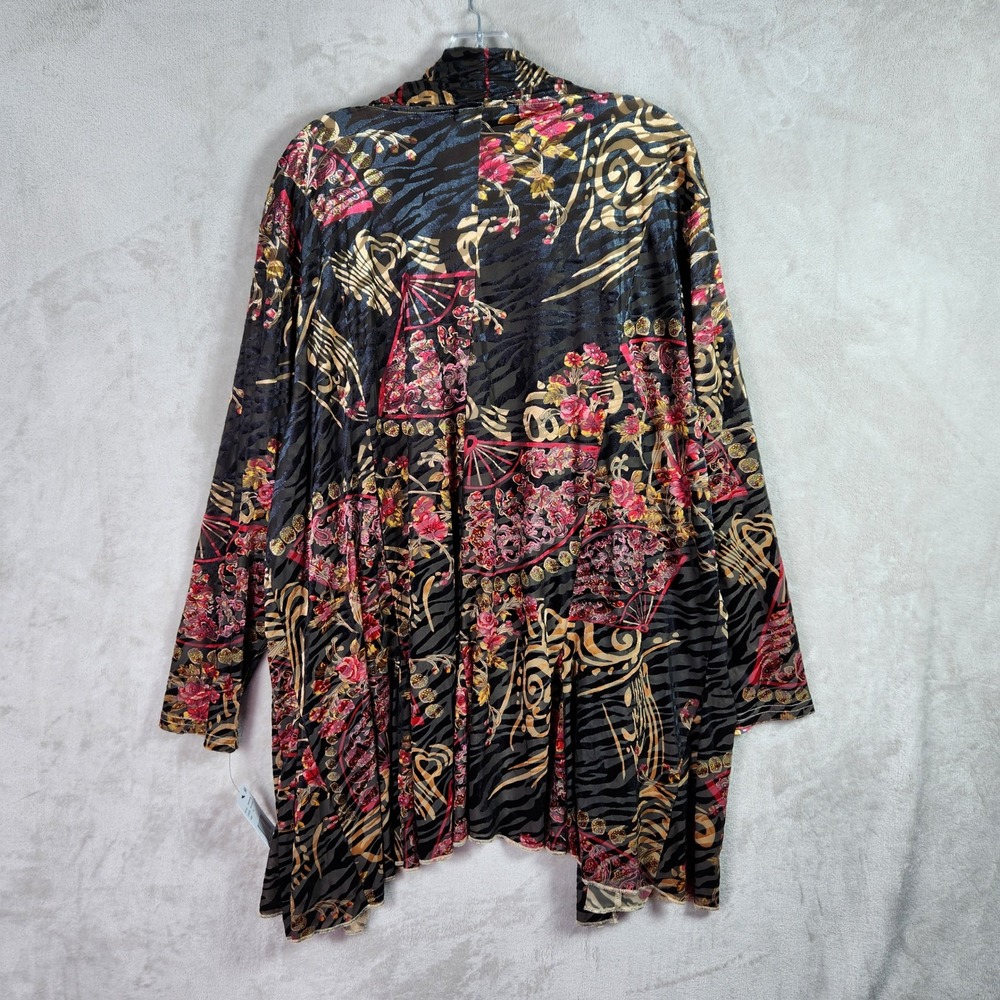 Calessa Velvet Kimono Cardigan Womens 3X Black Burnout Floral Animal Whimsigoth - Picture 2 of 8
